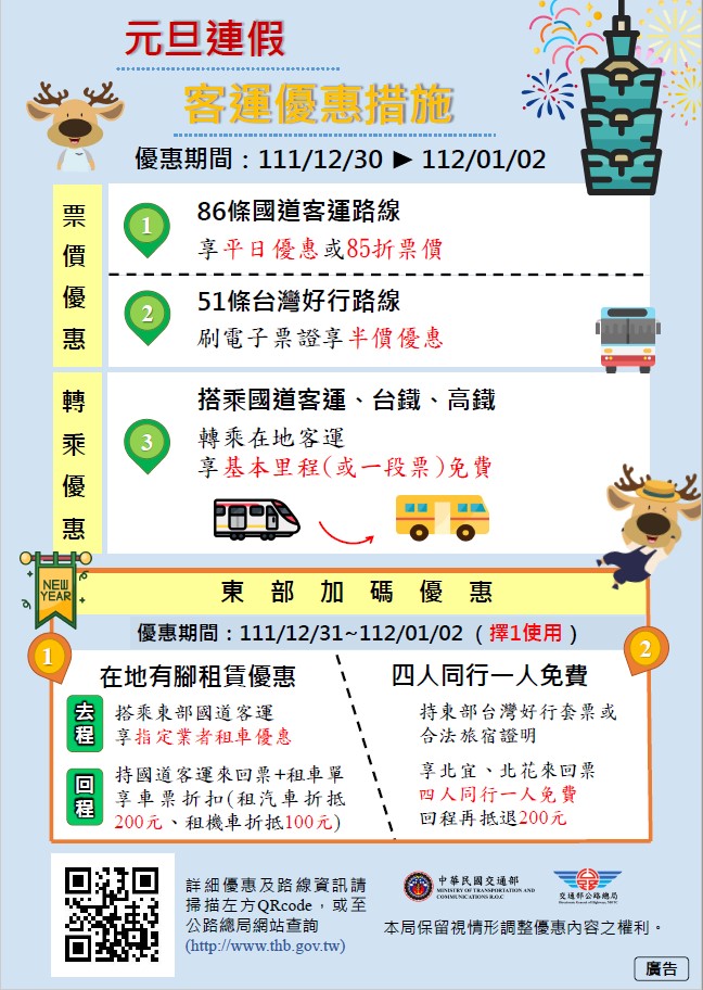 元旦連假客運優惠措施,刷卡半價來啦~~